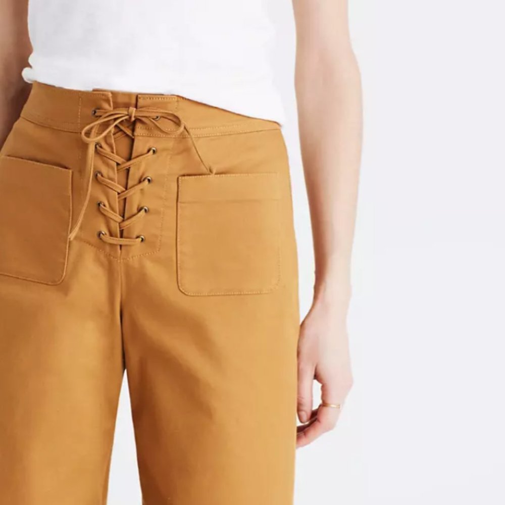 Madewell Lace-Up Wide-Leg Crop Pants Tan • Size 0